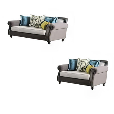 Ella Sofa And Loveseat Set, Olive Green, Gray Button Tufted Microfiber -  Benjara, BM330278