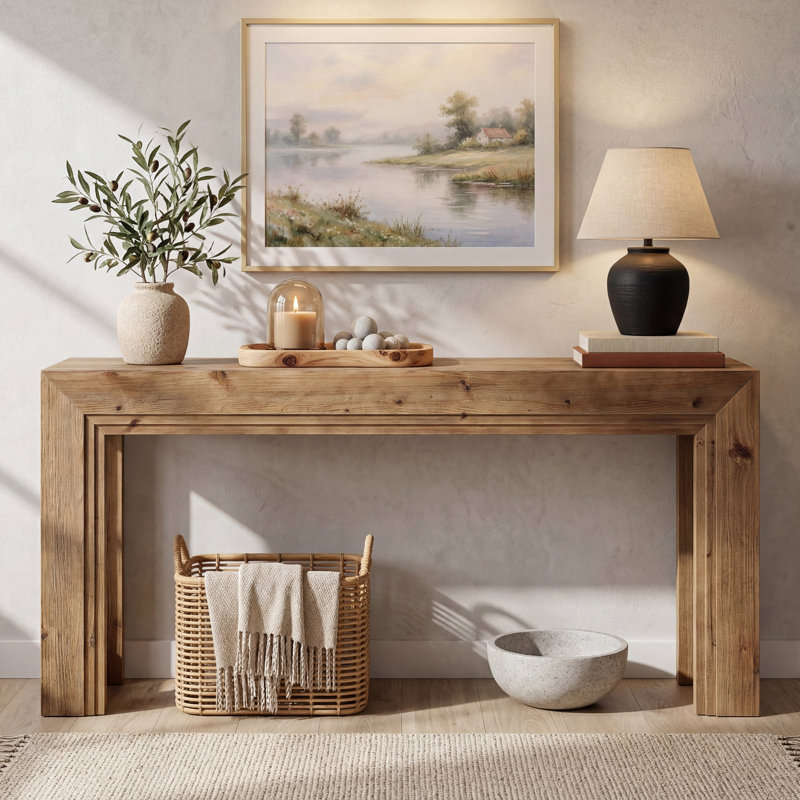 Console 63 po en bois massif, table d'entrée étroite pour l'entrée, salon