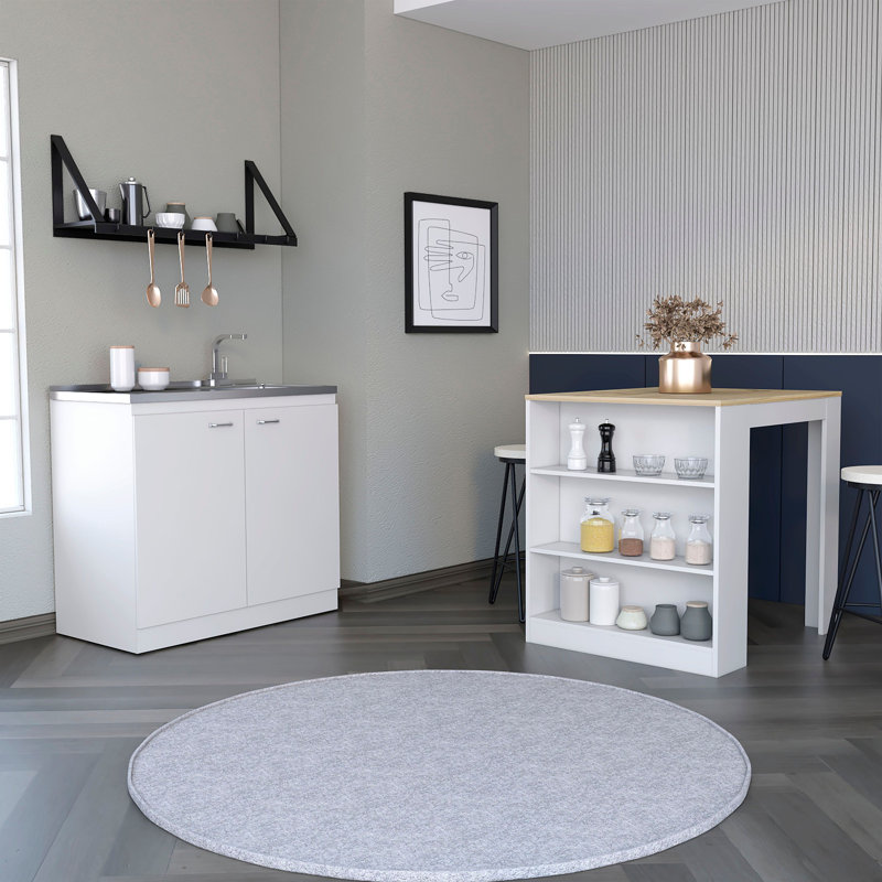Ensemble de cuisine 2 pièces avec lavabo utilitaire et îlot de cuisine Covelo, chêne clair Covelo