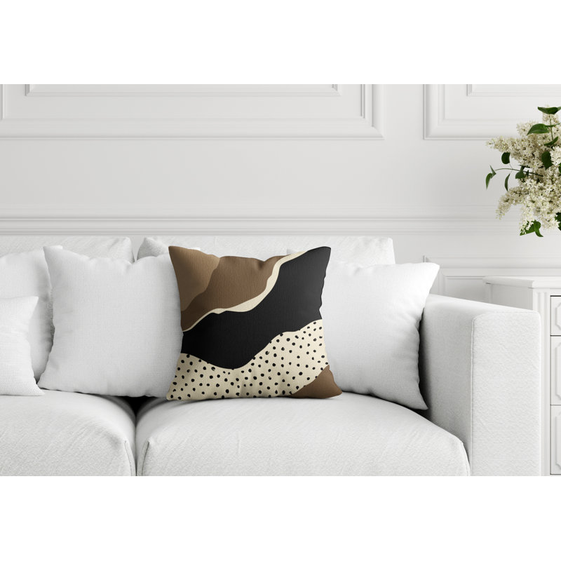 Coussin décoratif intérieur / extérieur en polyester filé Toni, 19 po x 19 po, Beige / blanc cassé / noir