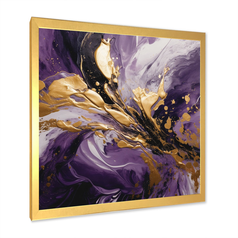 Mauve et or liquide Magic II - art mural abstrait, H 16 po x l 16 po, Doré, Cadre photo unique
