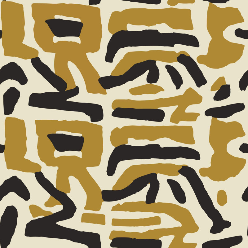 Tribal Traditions Wallpaper, Non-Pasted, Black Gold, Faux Grasscloth