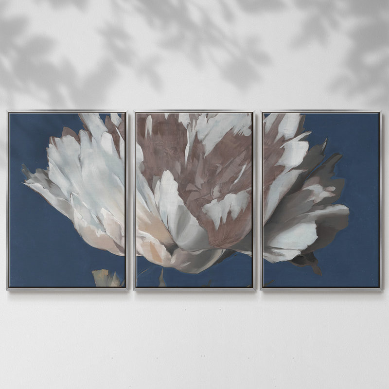 Pivoine blanche 3 pièces, H 40 po x l 78 po x P 2 po, Argent