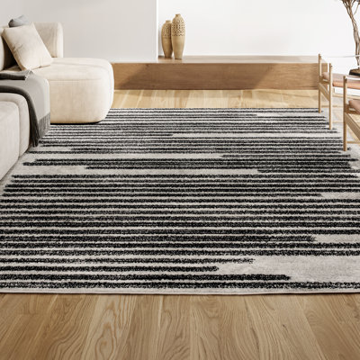 Augie Modern Berber Stripe Cream/Black Rug