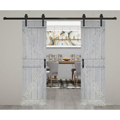 K Style Solid Core Wood Double Sliding Barn Door with Hardware Kit -Assembly Needed