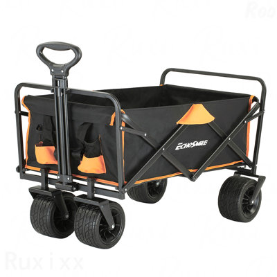 Heavy Duty 350 Lbs Capacity Collapsible Wagon, Outdoor Folding Camping Wagons, Grocery Portable Utility Cart, Adjustable Rolling Carts, All Terrain Sports Wagon With Big Wheels By Boahaus