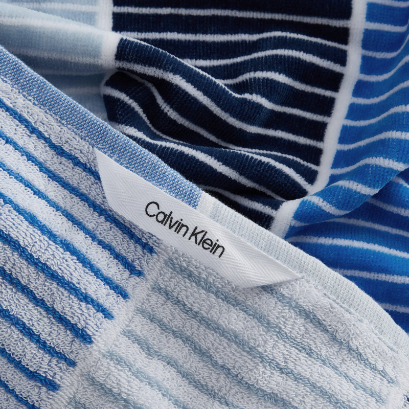 Calvin Klein 2 Piece Beach Towel Set, Blocked Blue