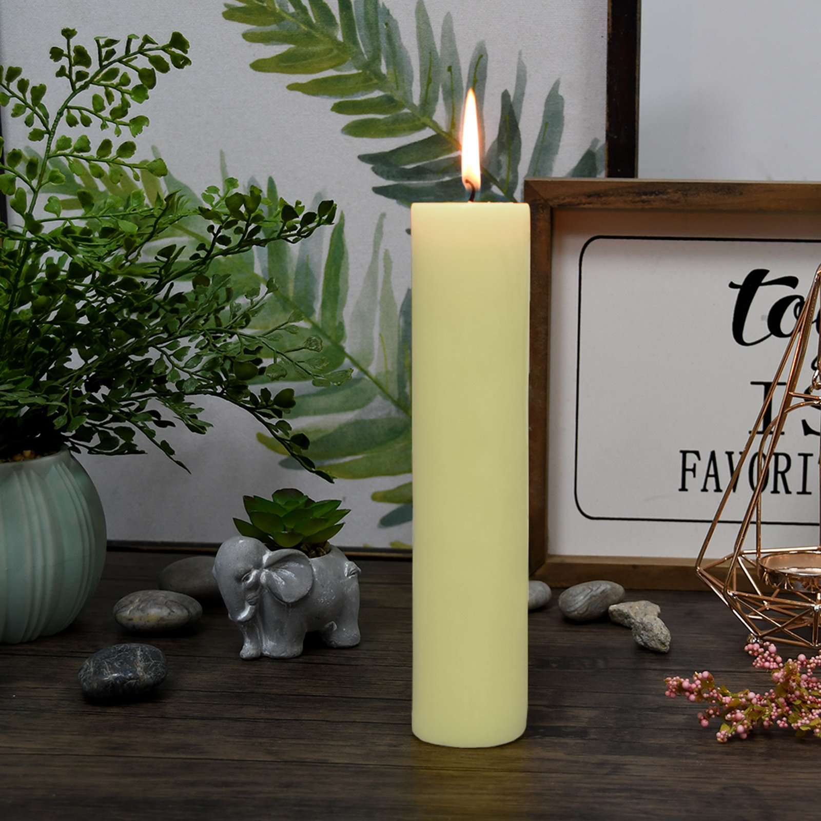 Oliva Unscented Pillar Candle, 1, Ivory, 9" H x 2" W x 2" D