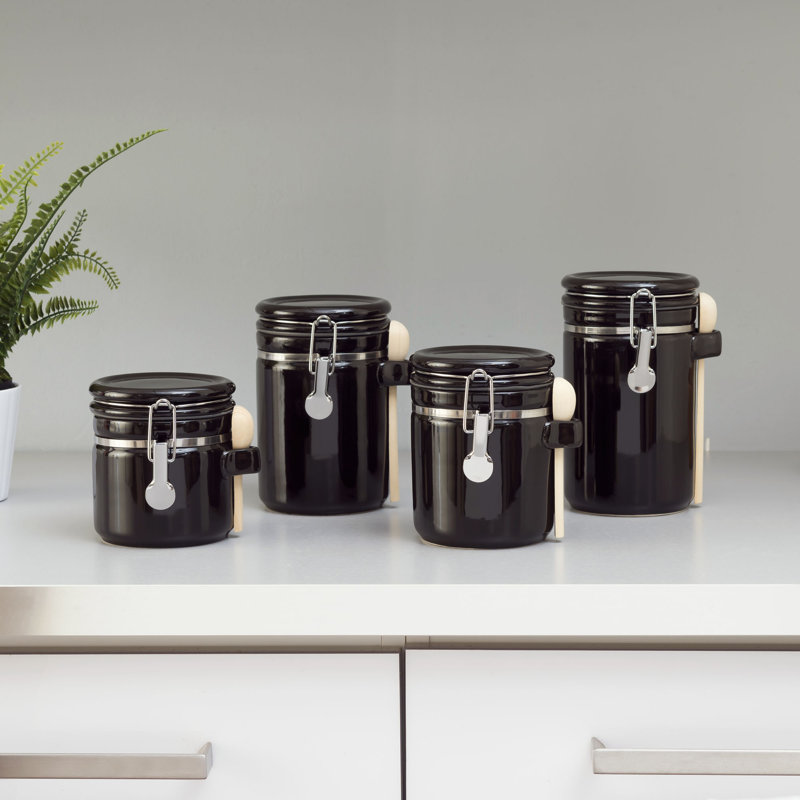 Ensemble de 4 pots à café, thé et sucre, Noir