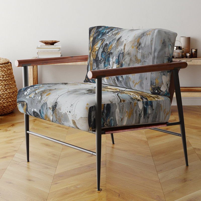 Fauteuil d'appoint rembourré floral doré Golden Wings and Flowers III, Noir