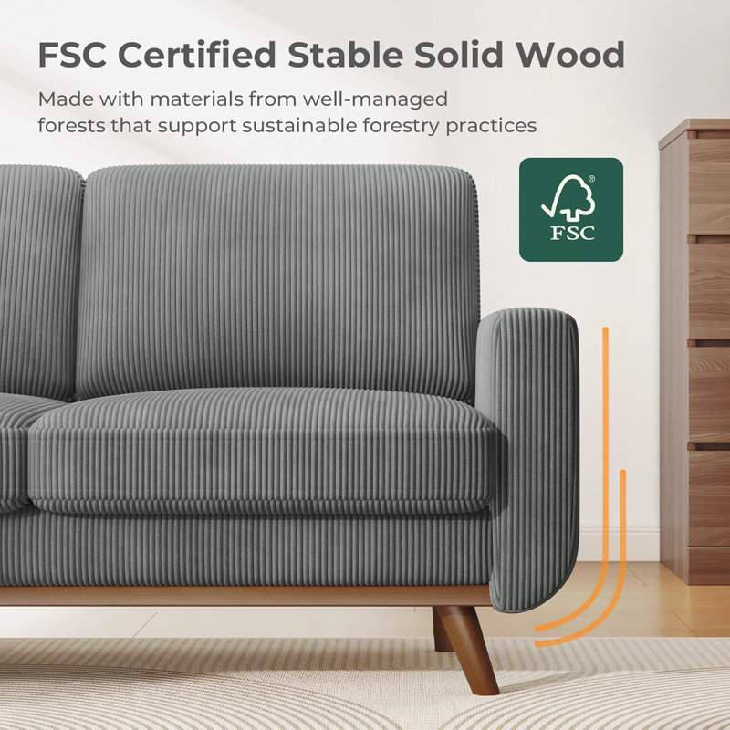 68'' Dark Gray Corduroy Loveseat Sofa with Walnut Legs