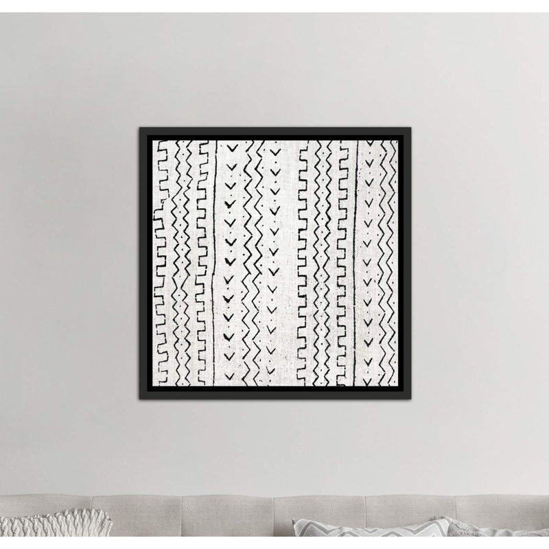 «Mudcloth White Geometric Design VI» par Ellie Roberts - impression d'art graphique, H 26 po x l 26 po x P 1,5 po