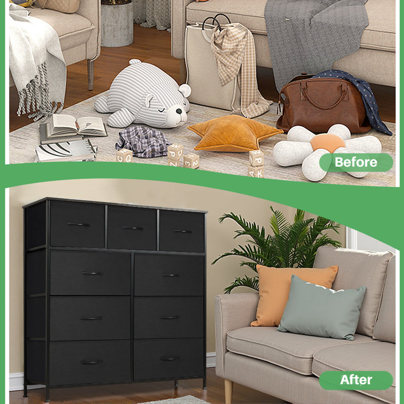 Dresser For Bedroom, Schelte Storage Drawers, Anti-Tip Tall Fabric Closet Chests Organizer Tower Furniture With Wooden Top Metal Frame For Clothes, Kids Room, Living Room, Hallway, Entryway