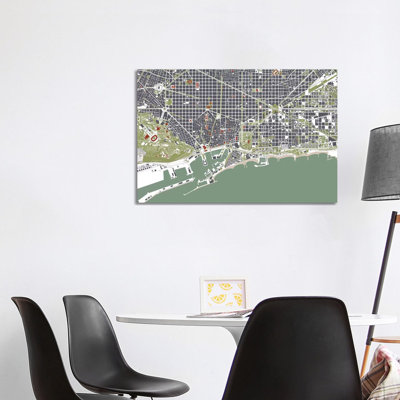 Barcelona Engraving 1 Piece Wrapped Canvas Painting
