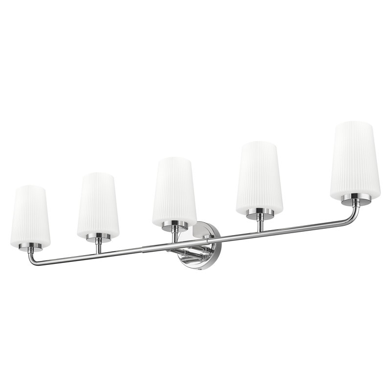 Coiffeuse Mathieson, H 9,5 po x l 40 po x P 6,5 po, Chrome chrome, 5 lumières