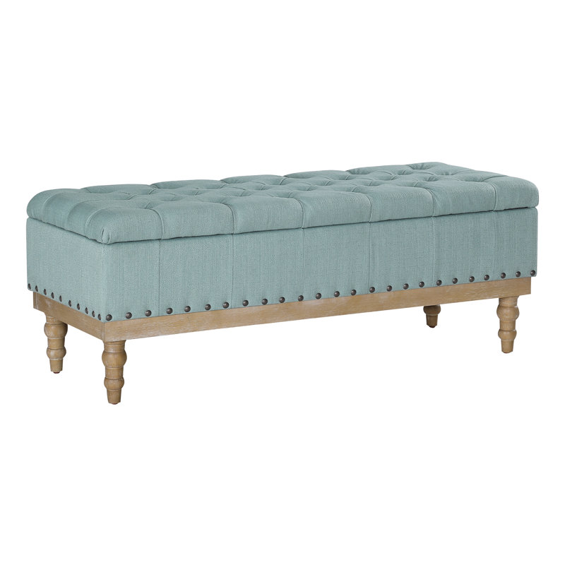 Coleene Polyester Blend Upholstered Storage Bench, Sea Blue