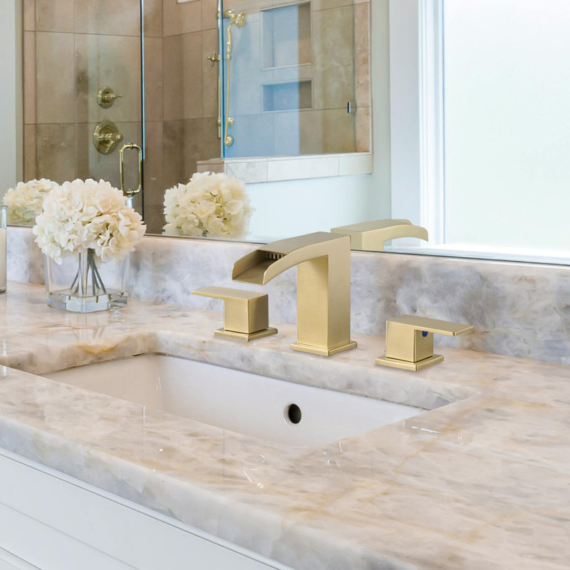 Widespread 8" Waterfall Bathroom Faucet 3 Hole, 2-handle Bathroom Sink Faucet with Pop Up Drain Assembly, Brushed Gold