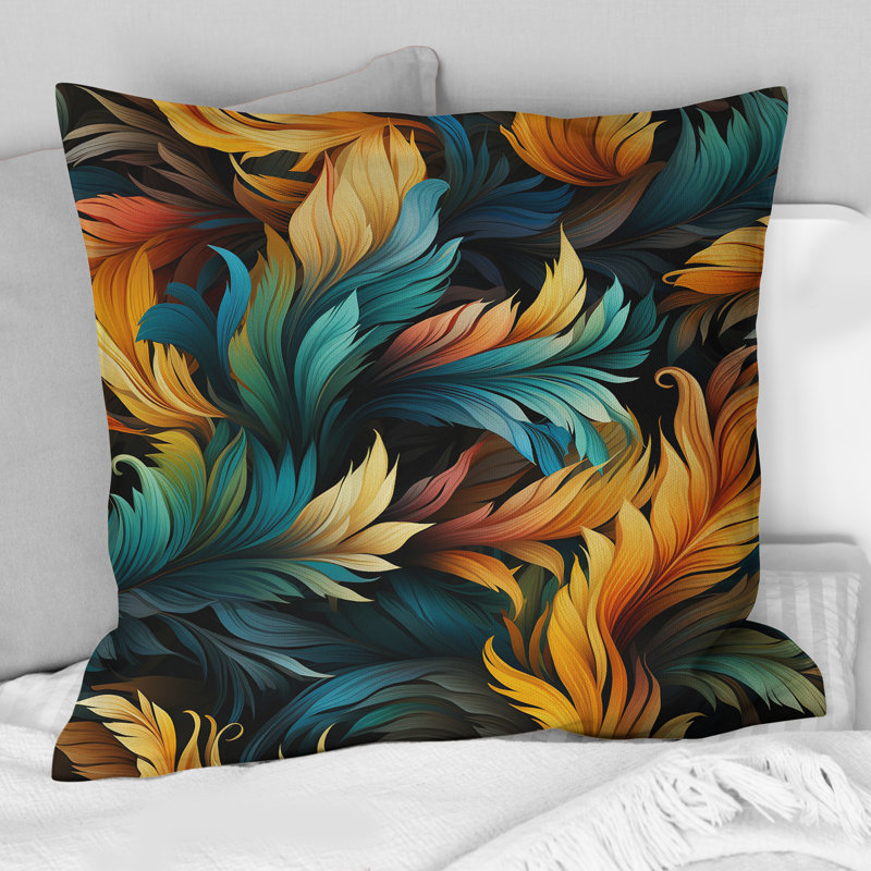 Coussin décoratif orange et bleu sarcelle avec imprimé animalier, H 18 po x l 18 po