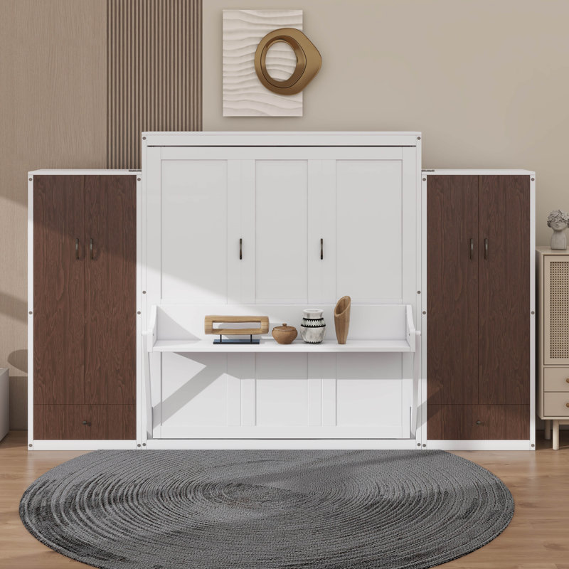 Lit escamotable avec éclairage à DEL intégré, espace de bureau, garde-robe et plusieurs tiroirs de rangement Murphy, Grand