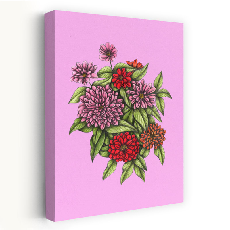 Art mural multicolore Zinnias 1, H 18 po x l 12 po, Rose