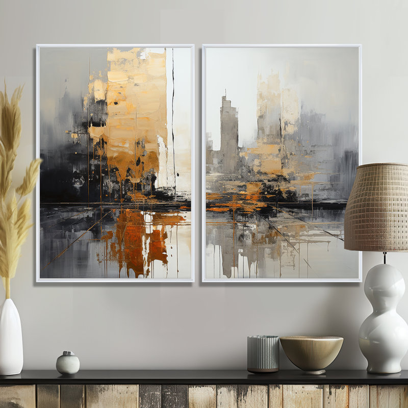 Coucher de soleil à New York - art mural grand paysage urbain, H 36 po x l 48 po, Impression encadrée flottante, Blanc