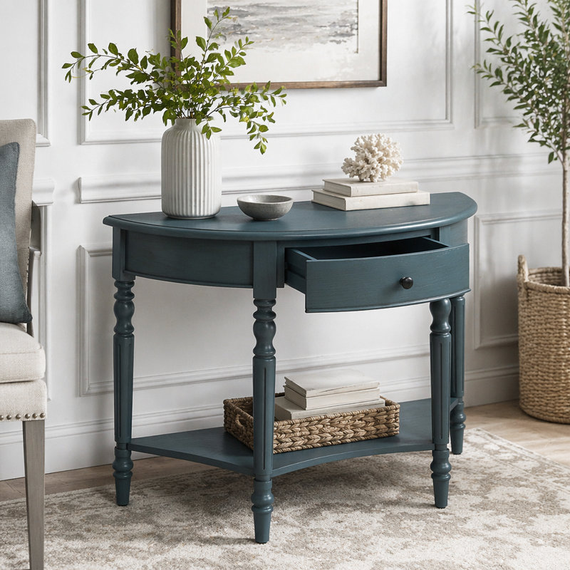 Console avec tiroir et tablette Farmhouse, Marine