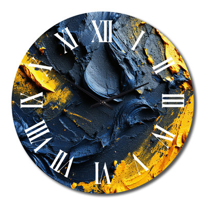 Rough Love Slavic, peinture abstraite jaune bleu I - Horloge murale abstraite