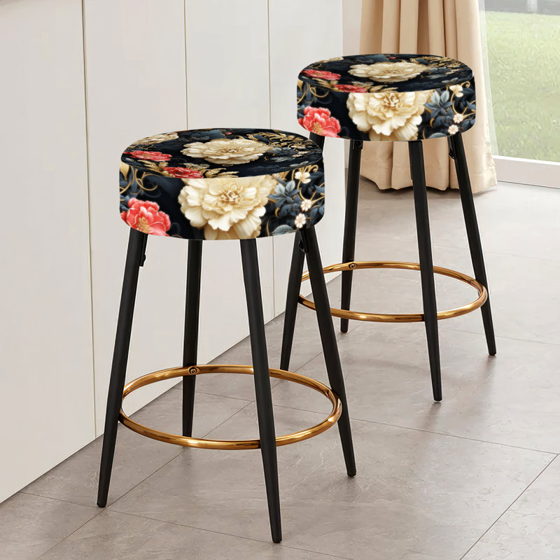 Ensemble de 2 tabourets de bar style victorien à motif cachemire noir et blanc