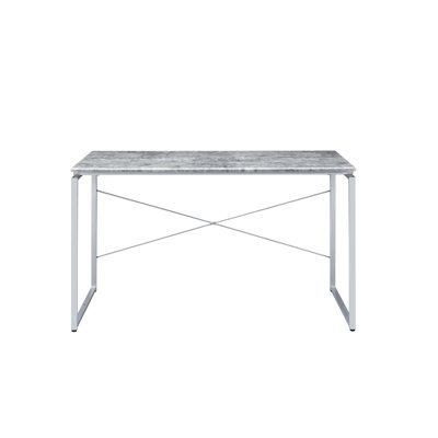 Bureau d'écriture en métal argenté avec plateau en faux béton pour base de bureau de style moderne