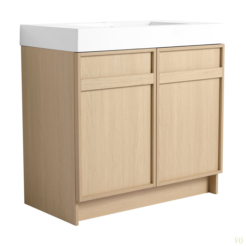 Meuble-lavabo sur pied 36 po avec lavabo en résine et 2 portes d'armoire à fermeture en douceur ((KD-PACKING), 35"