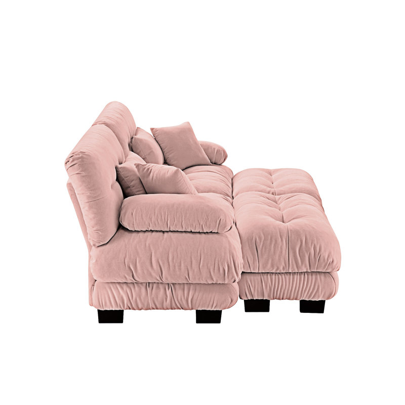 Upholstered Sofa Couchs And Convertible Ottomans, 35.43" H x 94.43" W x 36.03" D, Pink, 2