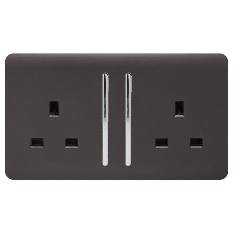 Trendi Switch 2 Gang Long Switched Plug Socket, Dark Brown