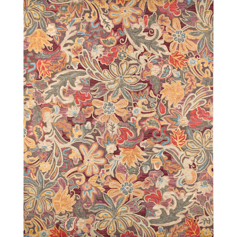 Floral Tapestry Hand-Tufted Wool Brown/Red/Spice Rug, Rectangle 8' x 10'