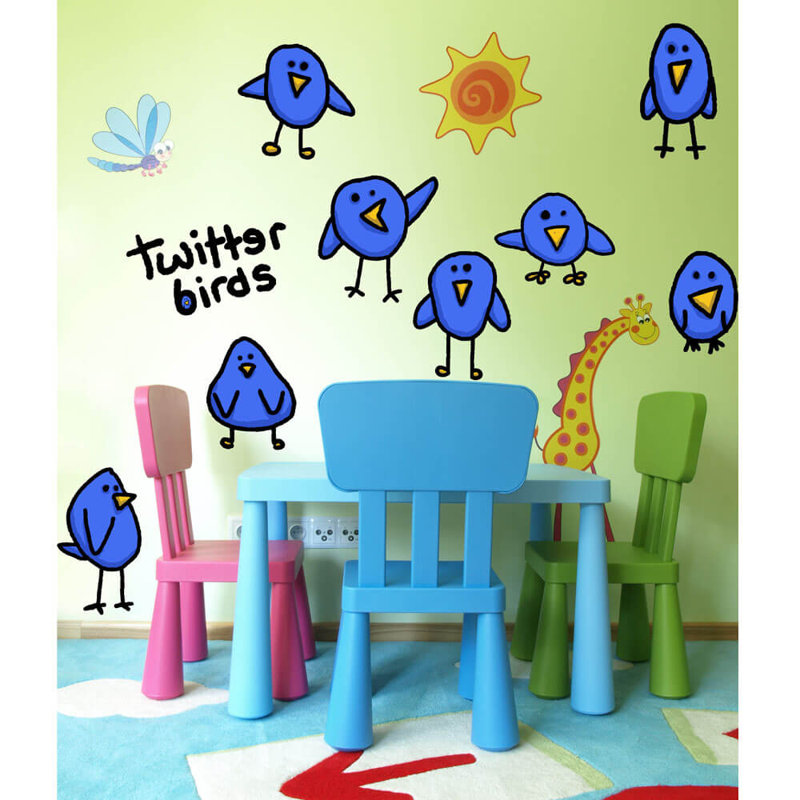 Adhésif décoratif oiseaux sur gazouillement