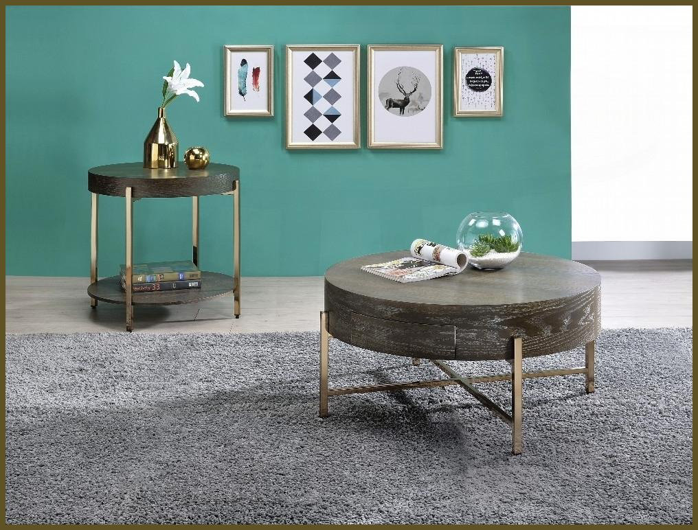 Latitude Run® Drum-Shape Light Brown Coffee Table with Oak Veneer ...