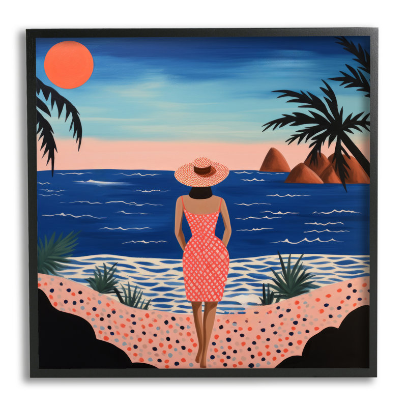 Bb-389 - «Girl On Sunset Beach», reproduction sur bois encadrée, Giclée encadrée noir minuit, H 24 po x l 24 po x P 1,5 po