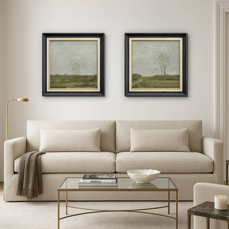 Vert, arbre nu, nature, paysage, illustrations, art moderne, calme minimal, campagne, décor de ferme, H 26 po x l 26 po