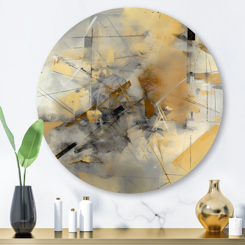 Jaune et gris au-delà de la toile II, H 29 po x l 29 po x P 1 po