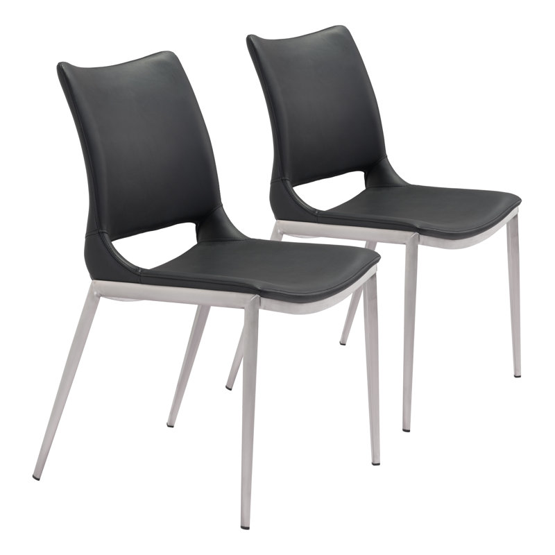 Ace 17.5'' H Upholstered Side Chair, Black, Chrome