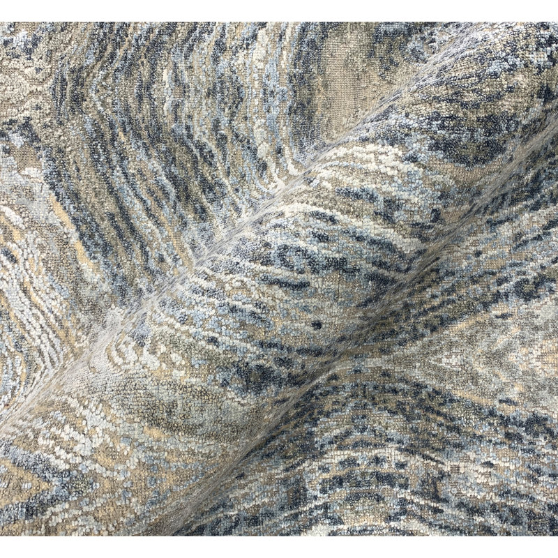 Tapis abstrait noué à la main gris / beige / brun, Rectangle 8 pi x 10 pi