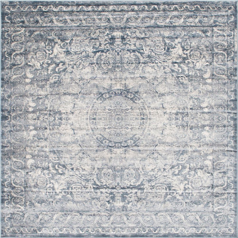 Tapis oriental bleu marine Parrado, Carré 7 pi