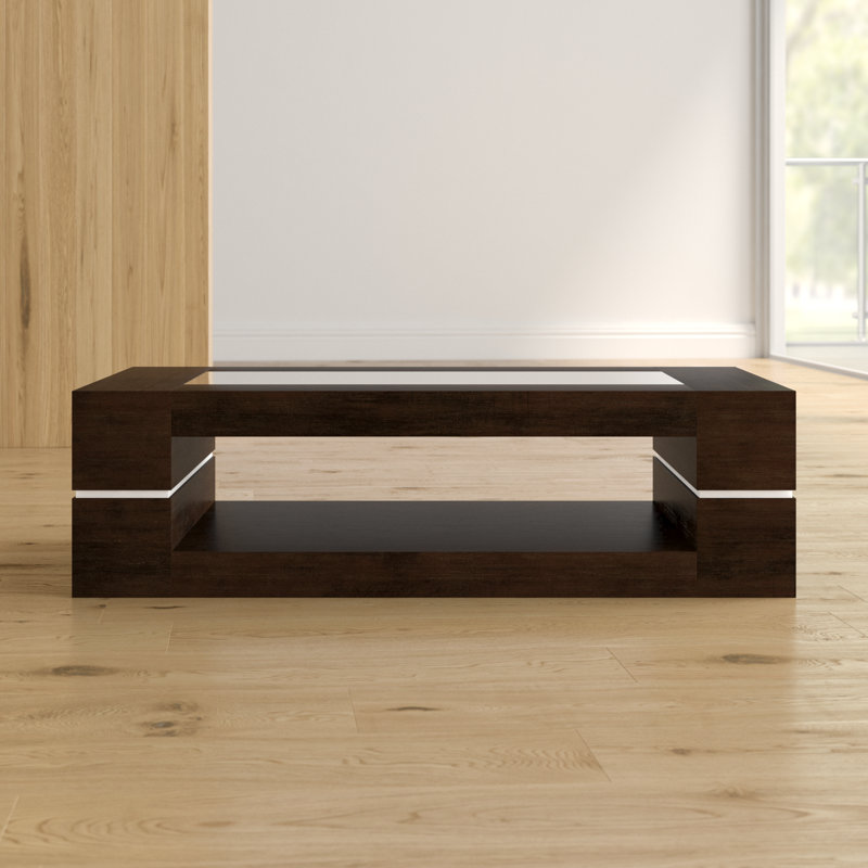 Table basse avec rangement Jaune, Chêne foncé