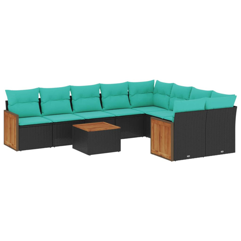  Ensemble de canapé de patio 10 pièces avec coussins en rotin de polyester noir