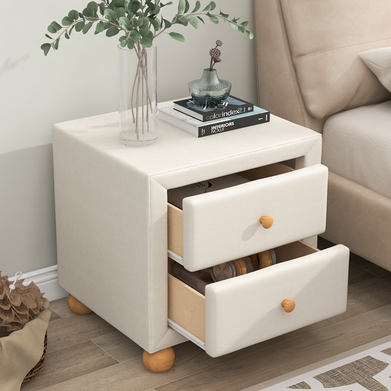 Table de chevet rembourrée 2 tiroirs, Beige