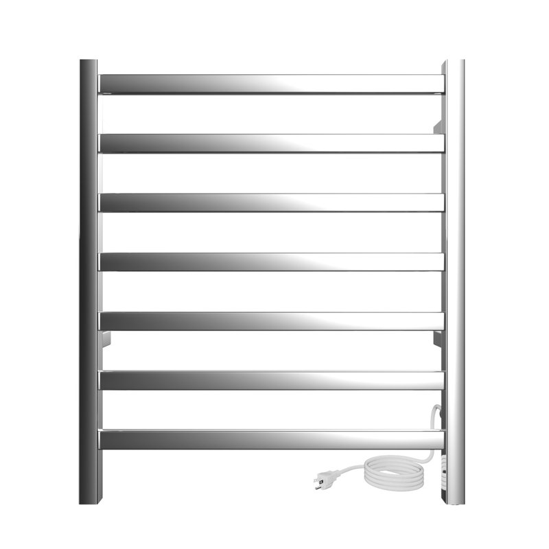 Chauffe-serviettes électrique mural en acier 24 po x 27 po Kontour - Chrome, à brancher, rails carrés, Chrome