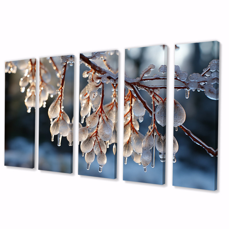 Icy Tree In Winter I - Floral Wall Art Living Room - 5 Equal Panels