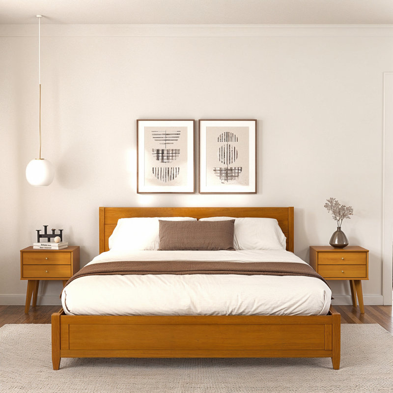  Branquinha 22" H Mid Century 2 Drawer Nightstand (Set of 2), Amber Walnut, Set of 2