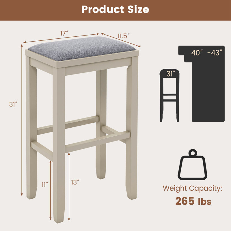 Upholstered Counter Stool with Solid Wood Frame, Bar Stool (31" Seat Height), White