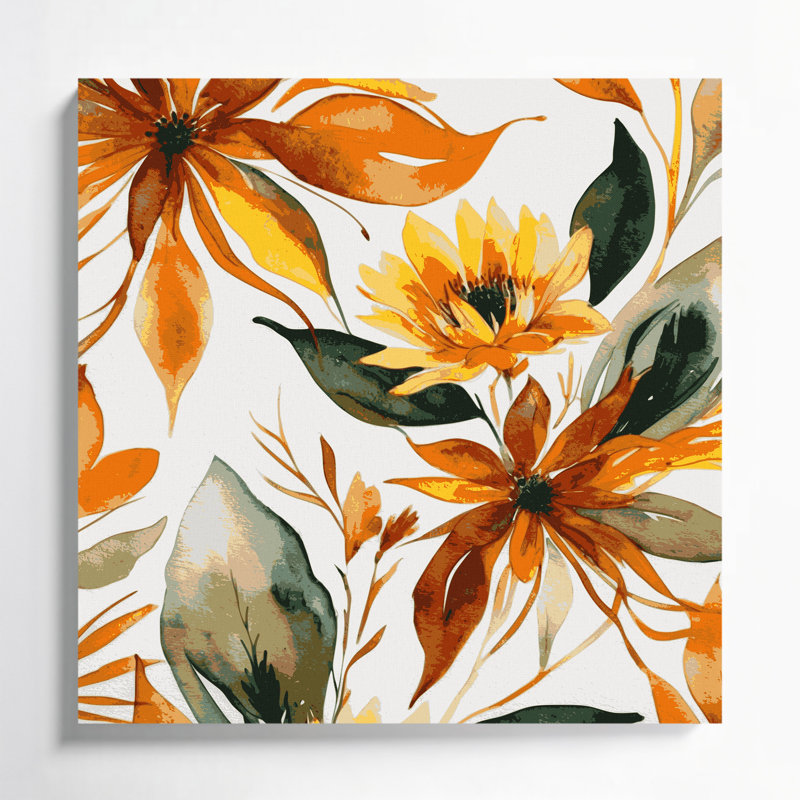 Aquarelle, art floral sur toile beige, H 16 po x l 16 po