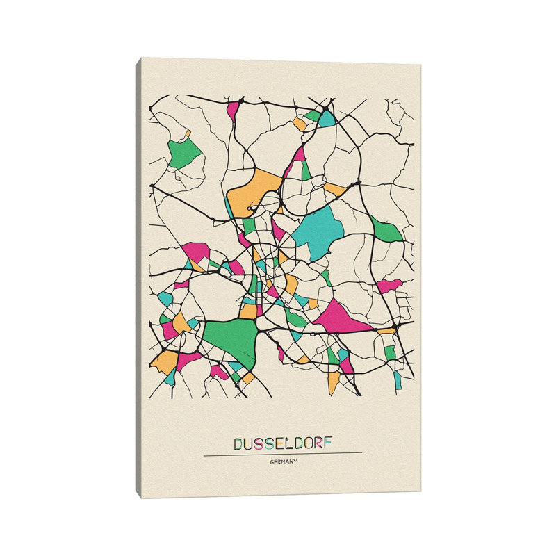 Dusseldorf, Germany Map by Ayse Deniz Akerman - Wrapped Canvas Print